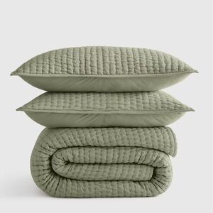 NWOT QUINCE European Linen Cotton Stitch Quilt Set Full/Queen Willowleaf 4404